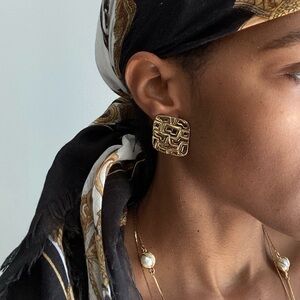 Aurum Clad Geometric Gold Vintage Statement Clip On Earrings